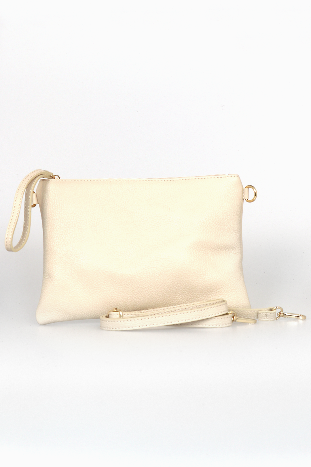 Cream Large Genuine Italian Leather Wristlet Clutch Bag