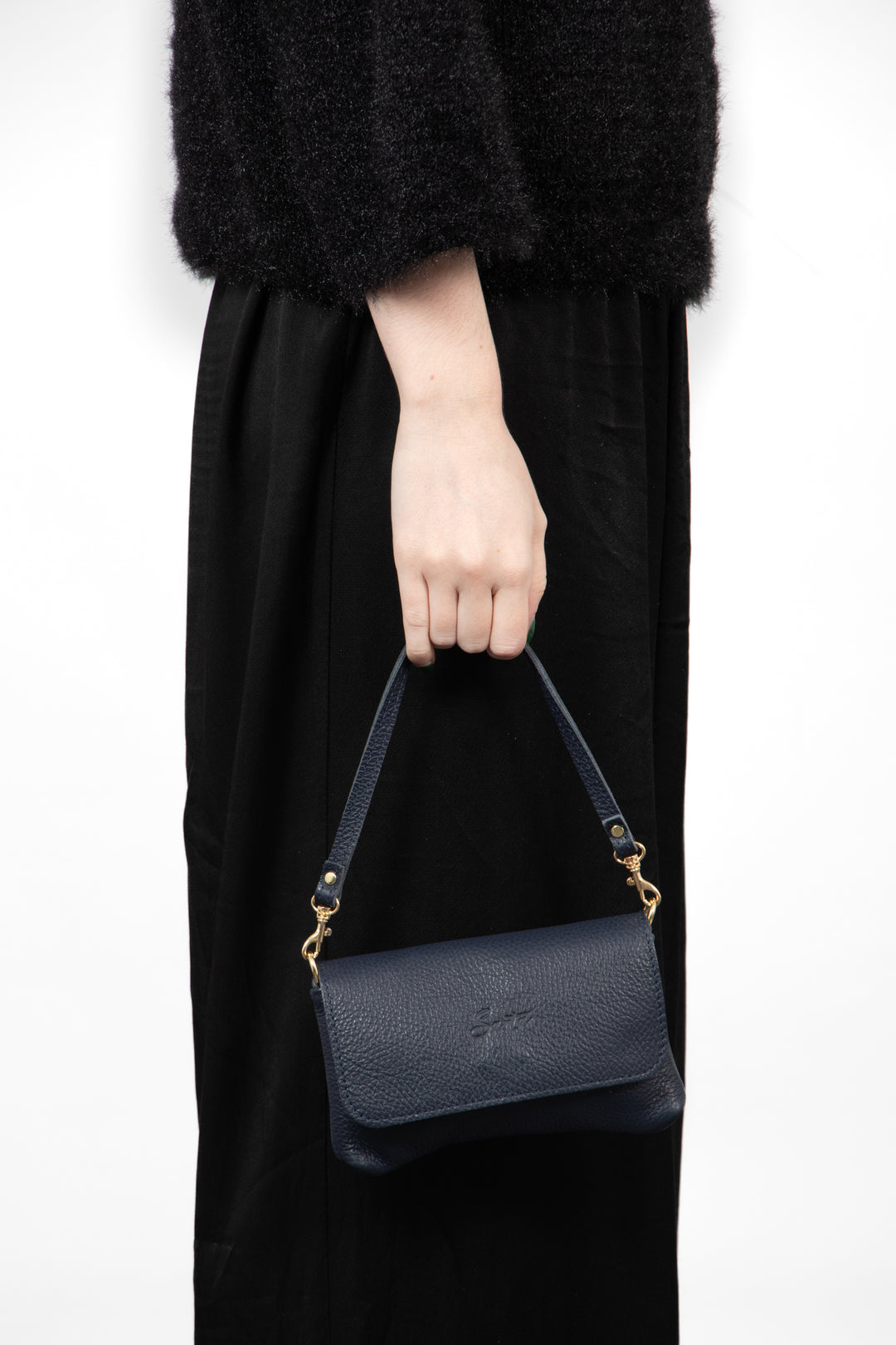 Olga Mini Crossbody Bag - Navy Blue, Pebbled