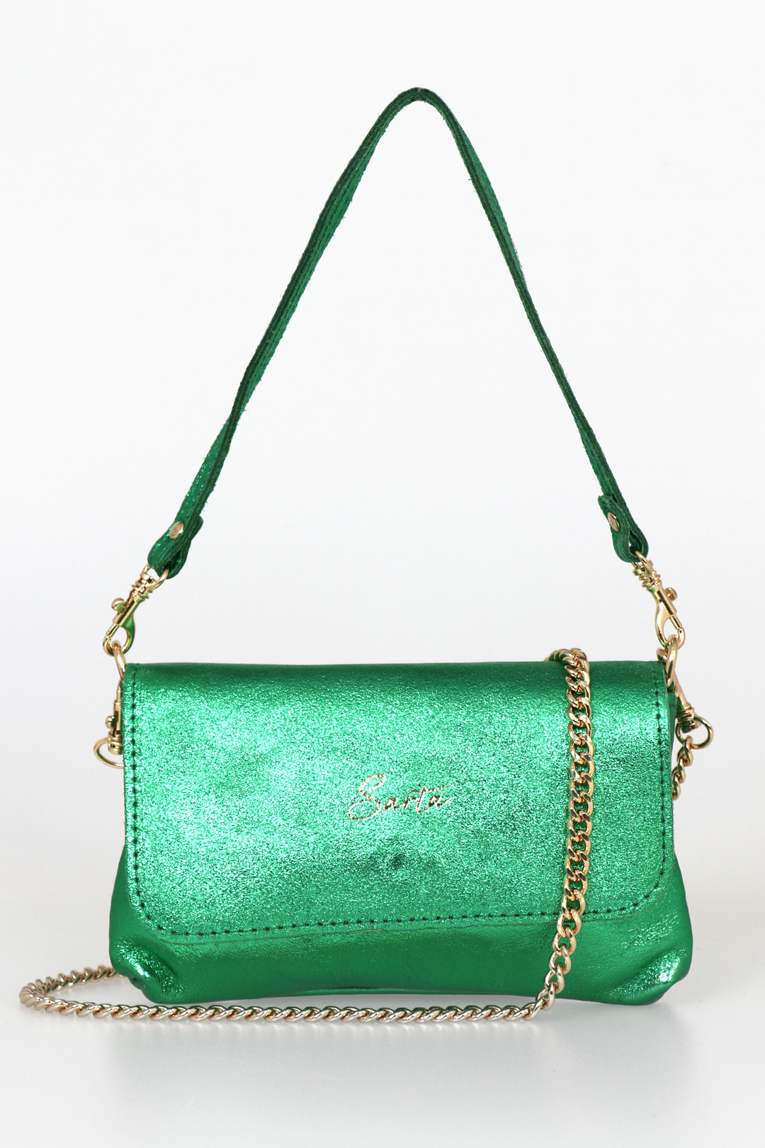 Metallic Bright Green Mini Crossbody Genuine Italian Leather Bag
