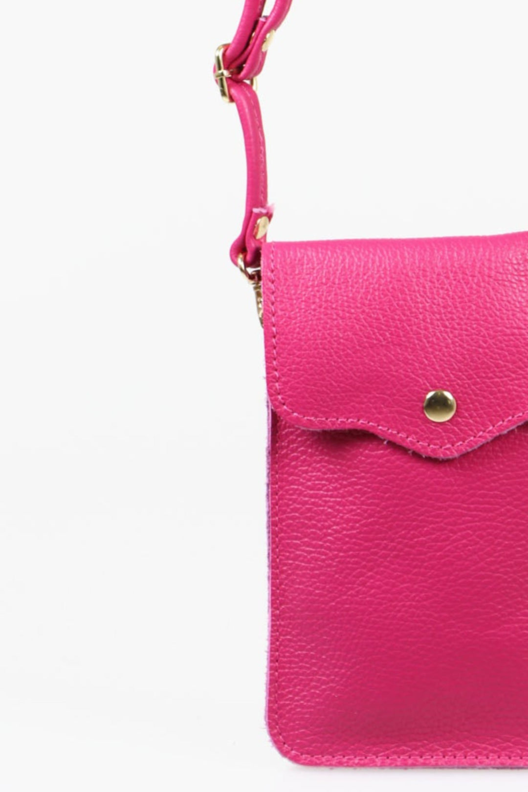 Raspberry Scallop Detail Genuine Italian Leather Crossbody Phone Bag