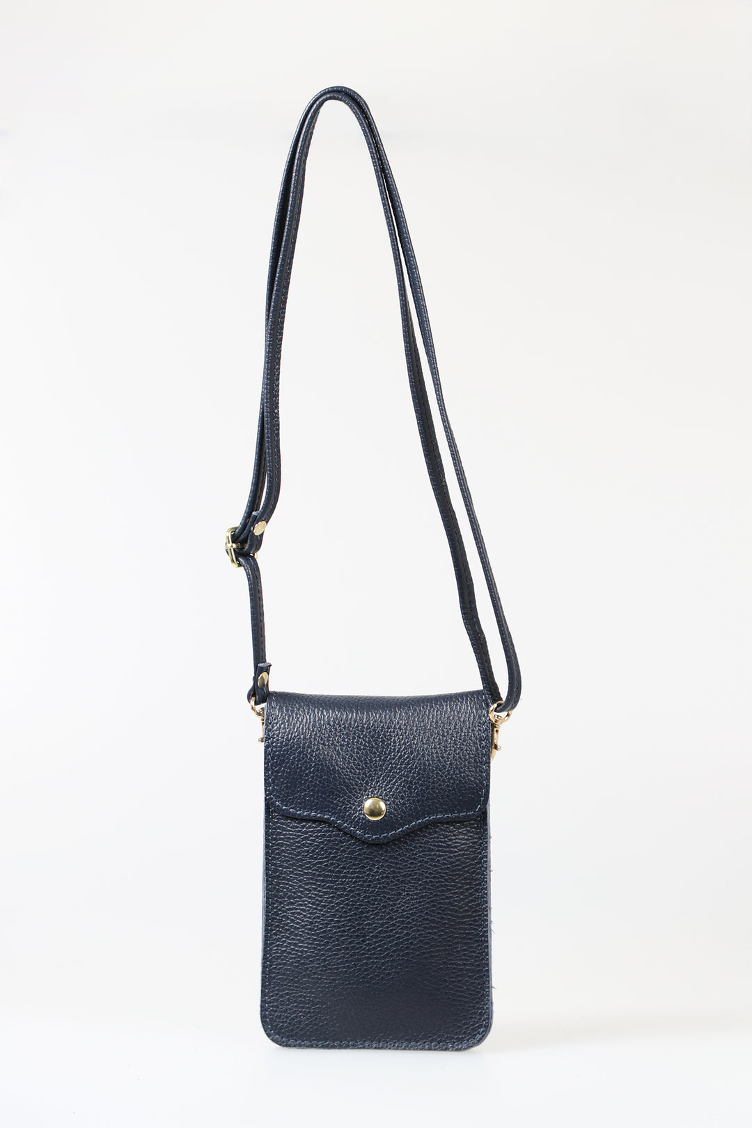 Navy Blue Scallop Detail Genuine Italian Leather Crossbody Phone Bag