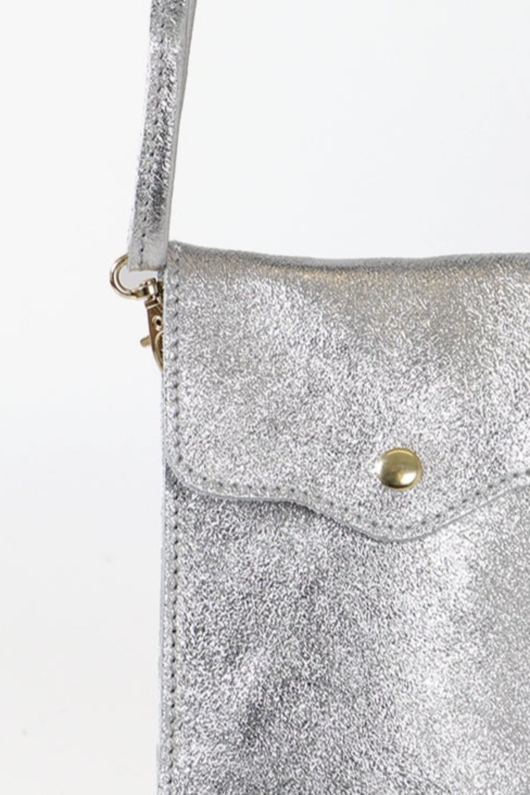 Silver Scallop Detail Genuine Italian Leather Crossbody Phone Bag