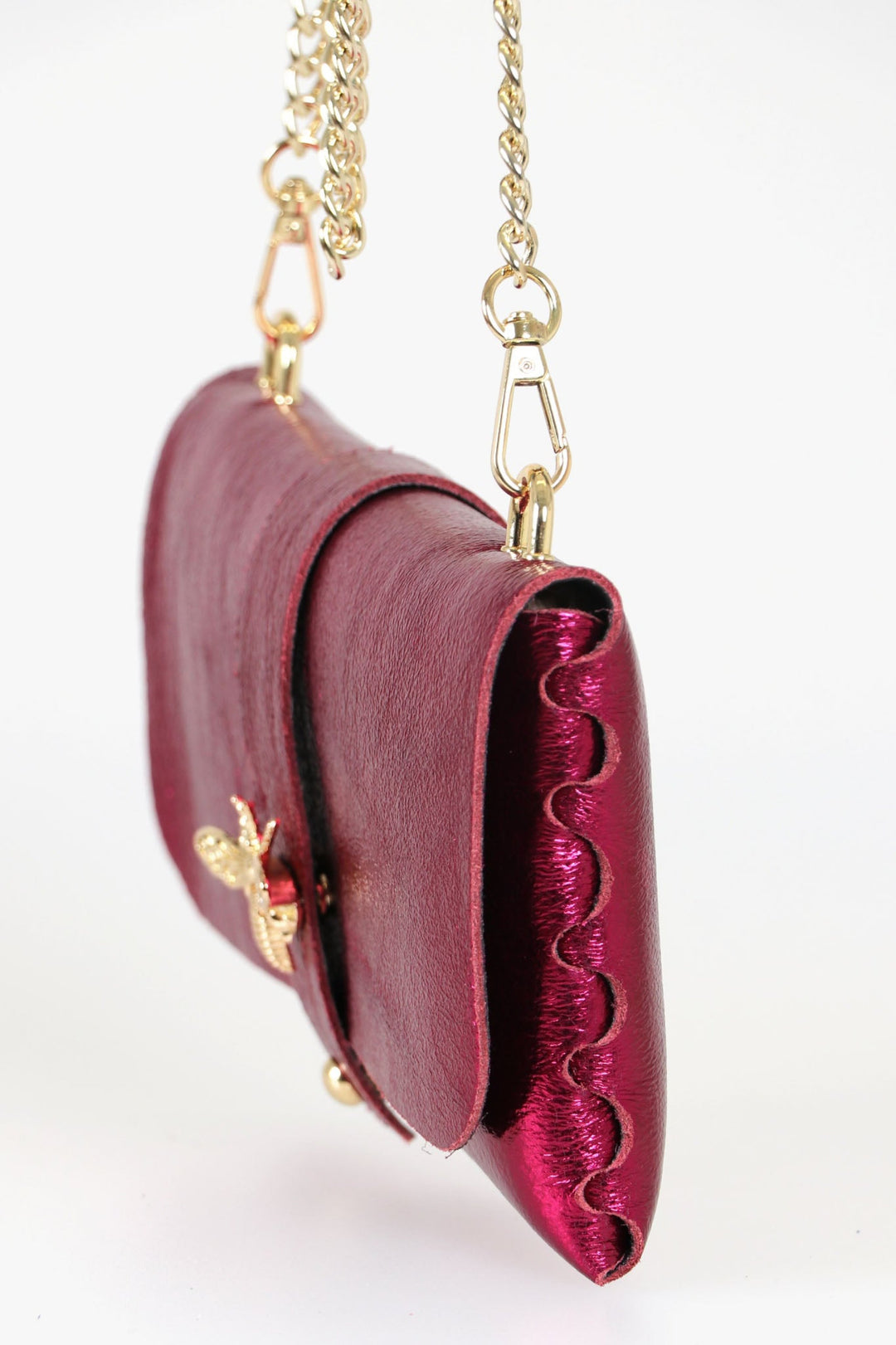 Halle - Italian Leather Clutch Bag - Magenta, Metallic