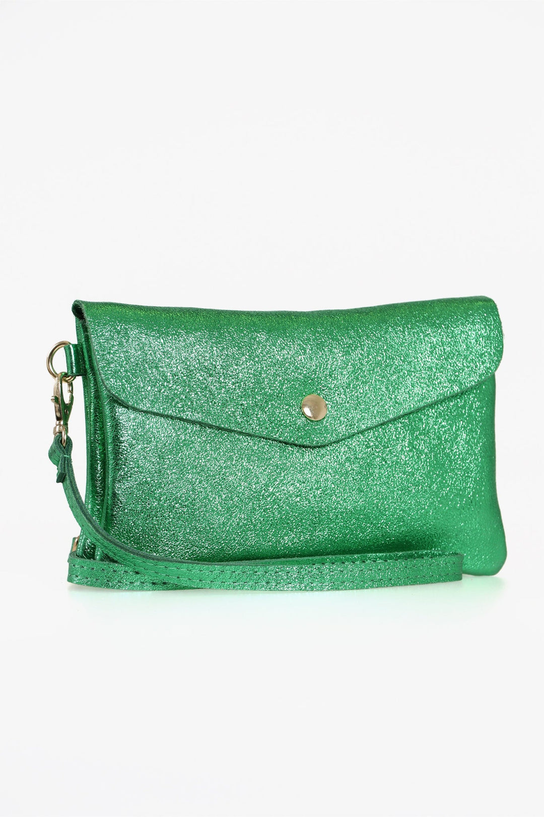 Brooke - Italian Leather Clutch Bag - Bright Green, Metallic