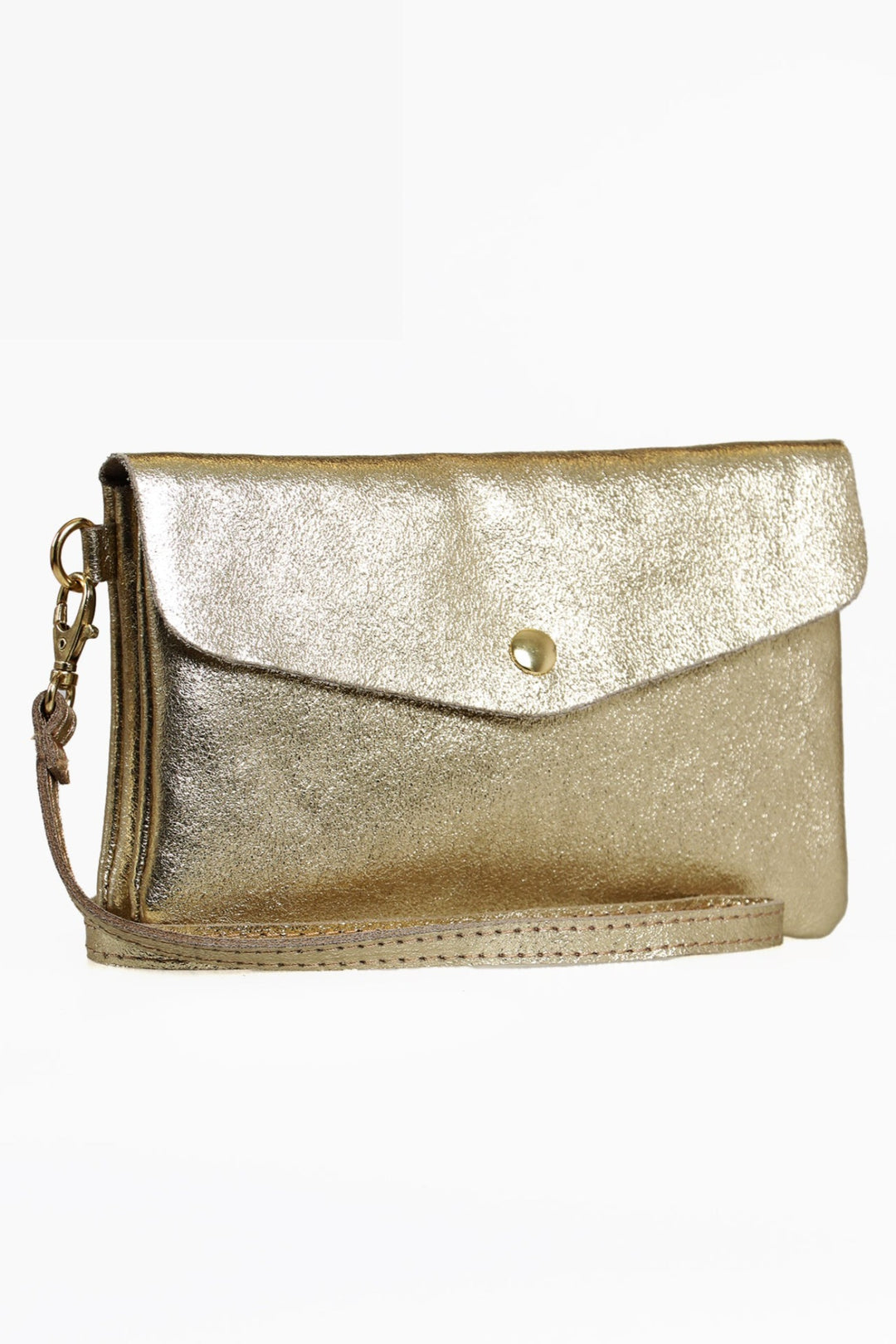 Gold Large Genuine Italian Leather Envelope Clutch