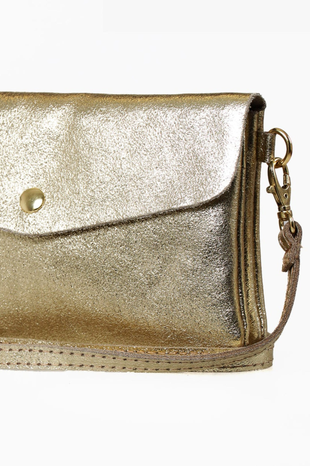 Gold Large Genuine Italian Leather Envelope Clutch