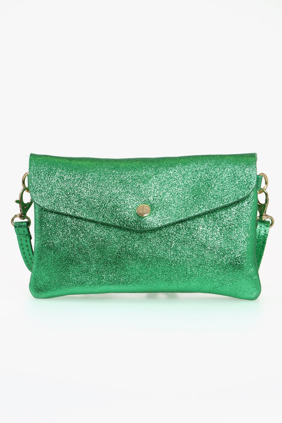Metallic Green Large Genuine Italian Leather Envelope Clutch