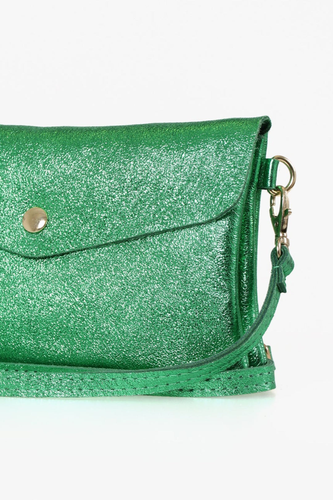 Metallic Green Large Genuine Italian Leather Envelope Clutch