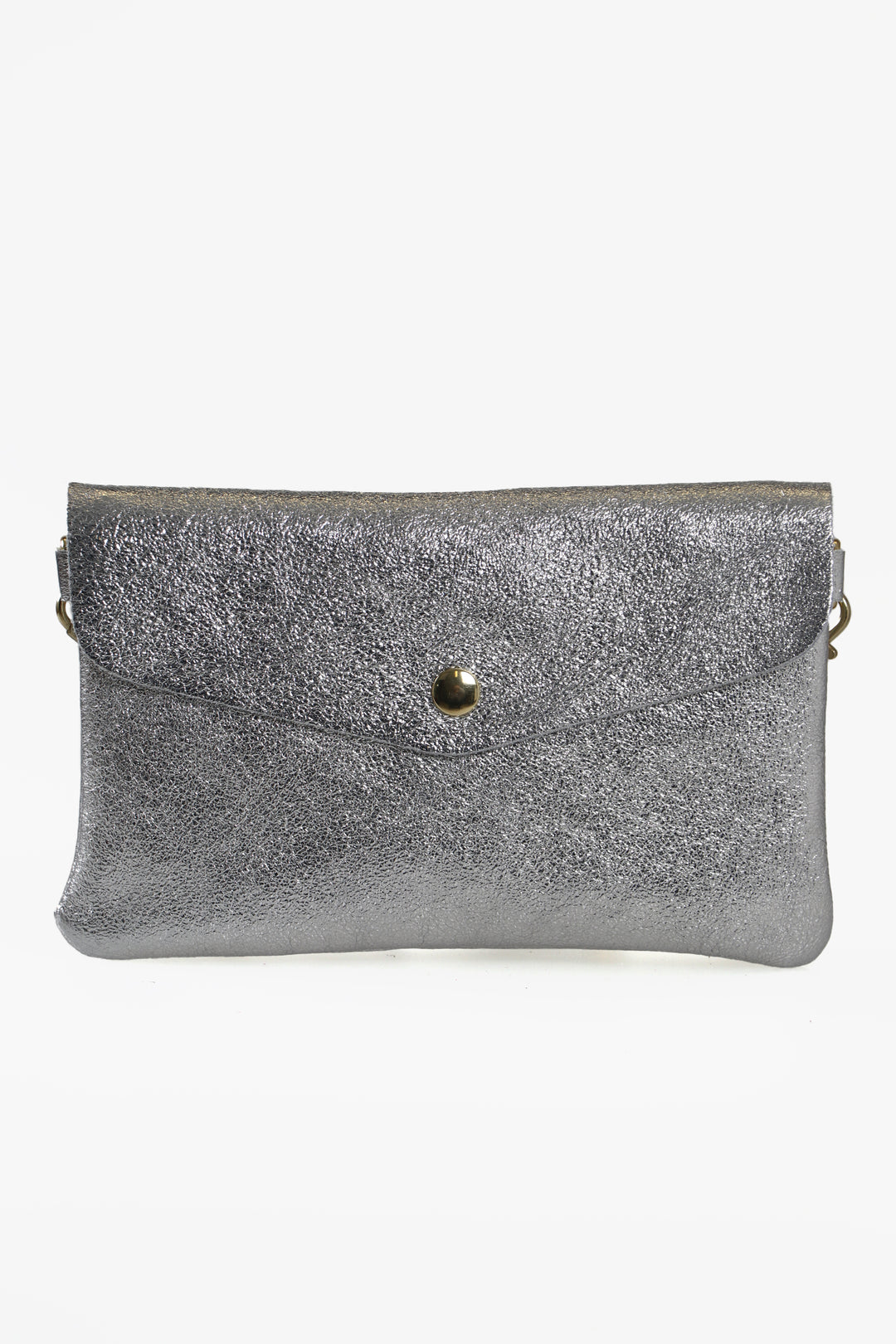 Silver Large Genuine Italian Leather Envelope Clutch