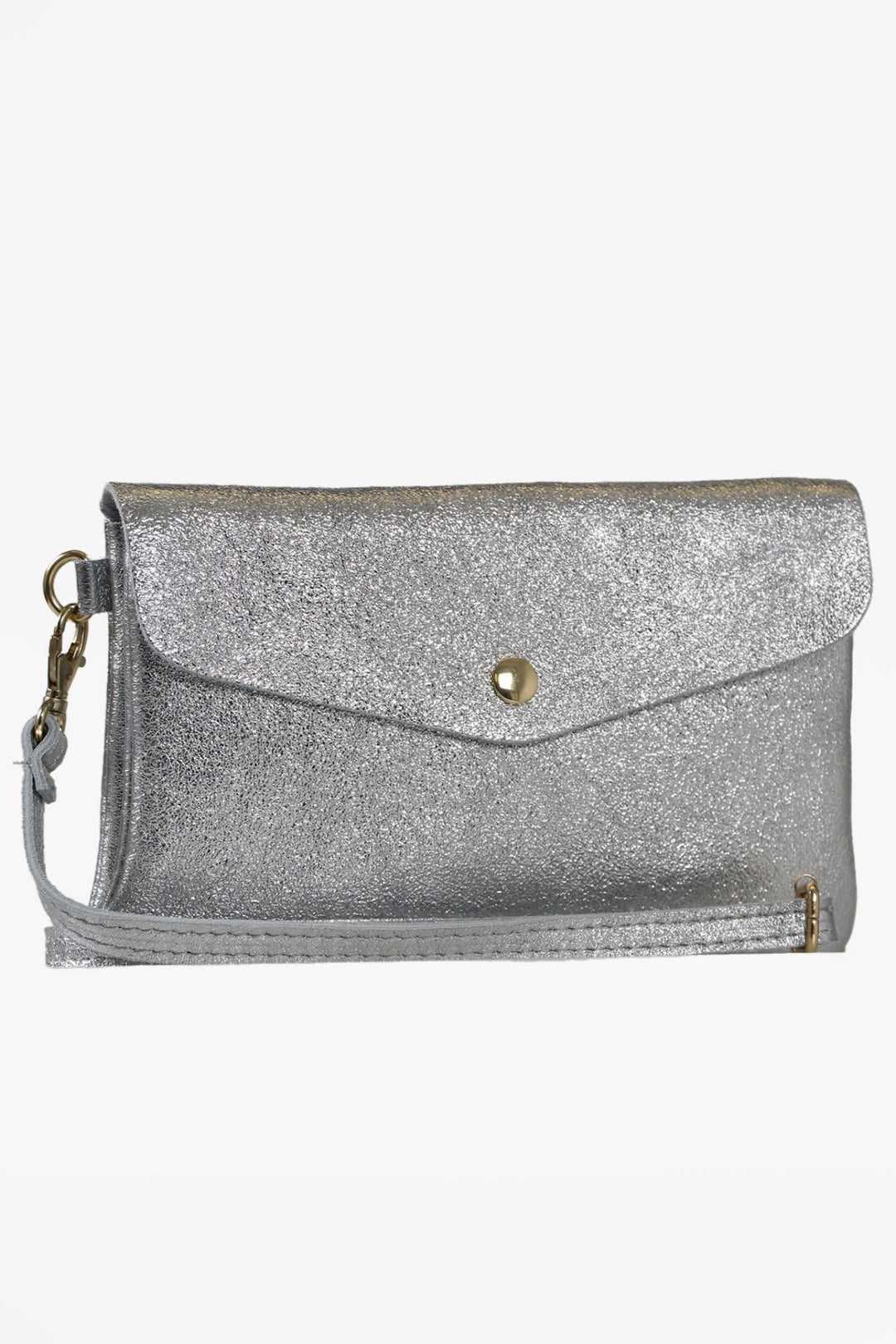 Silver Large Genuine Italian Leather Envelope Clutch