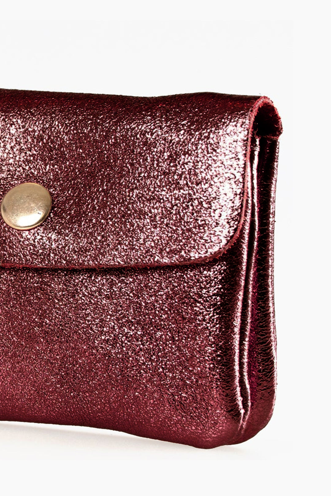 Small Coin Purse Metallic Italian Leather in Berry