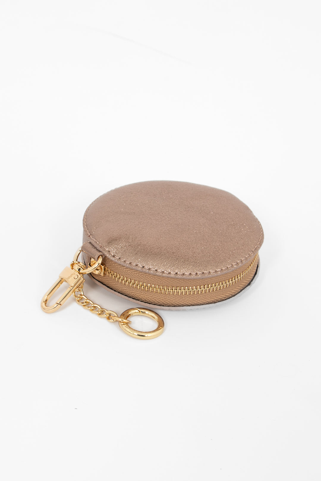 Champagne Italian Leather Round Clip-On Coin Purse