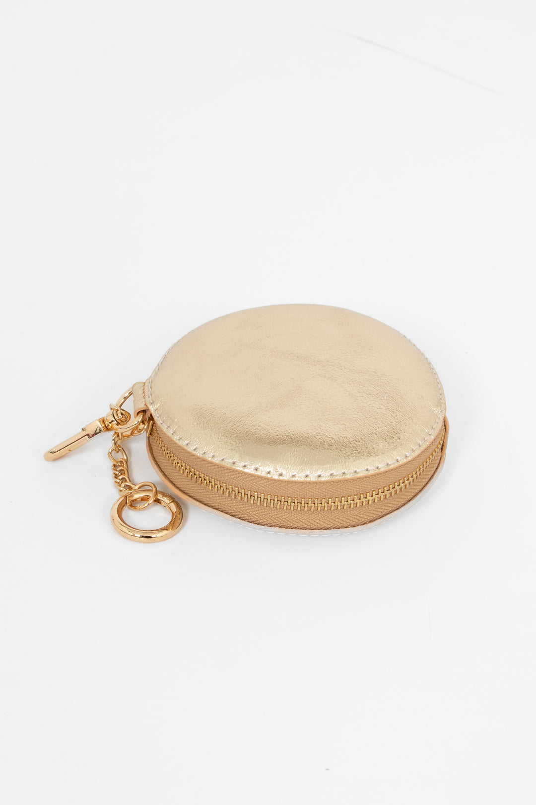 Gold Italian Leather Round Clip-On Coin Purse