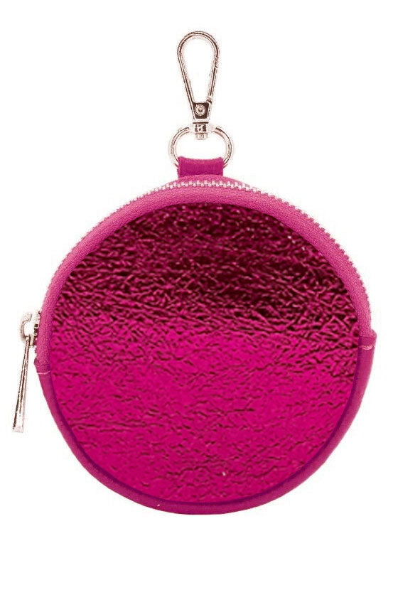 Magenta Leather Round Clip-On Coin Purse
