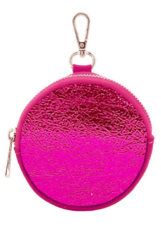 Metallic Raspberry Leather Round Clip-On Coin Purse