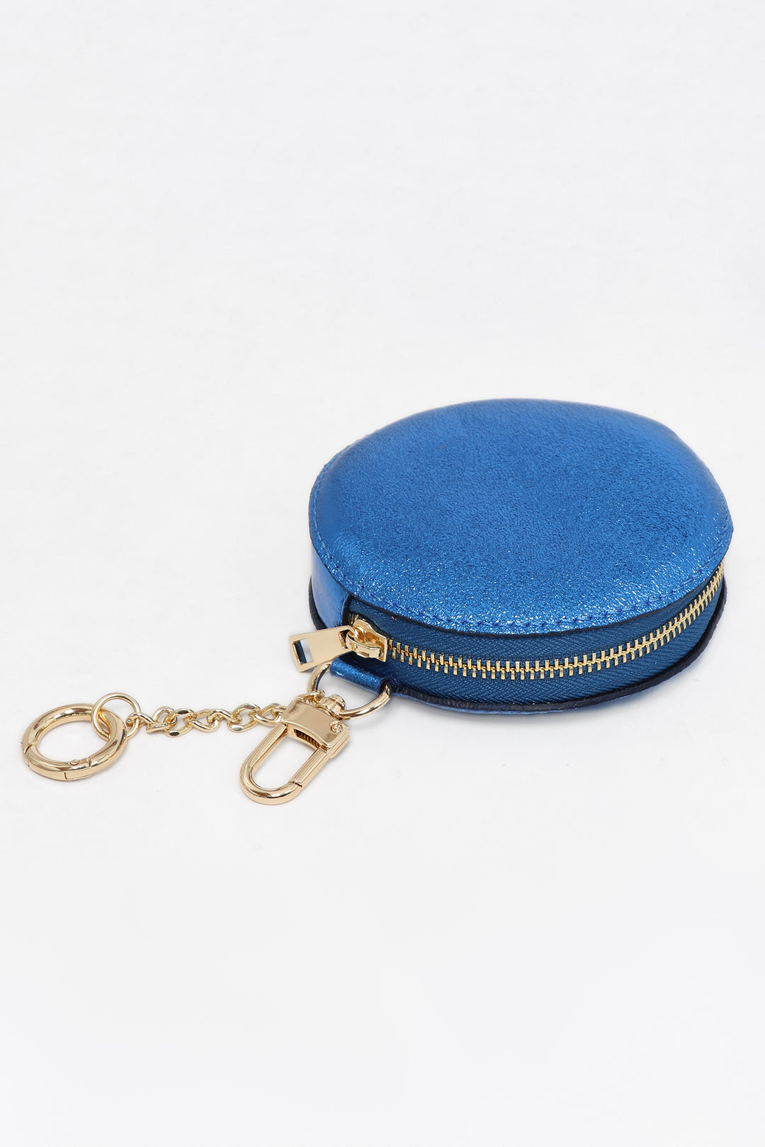 Metallic Royal Blue Leather Round Clip-On Coin Purse