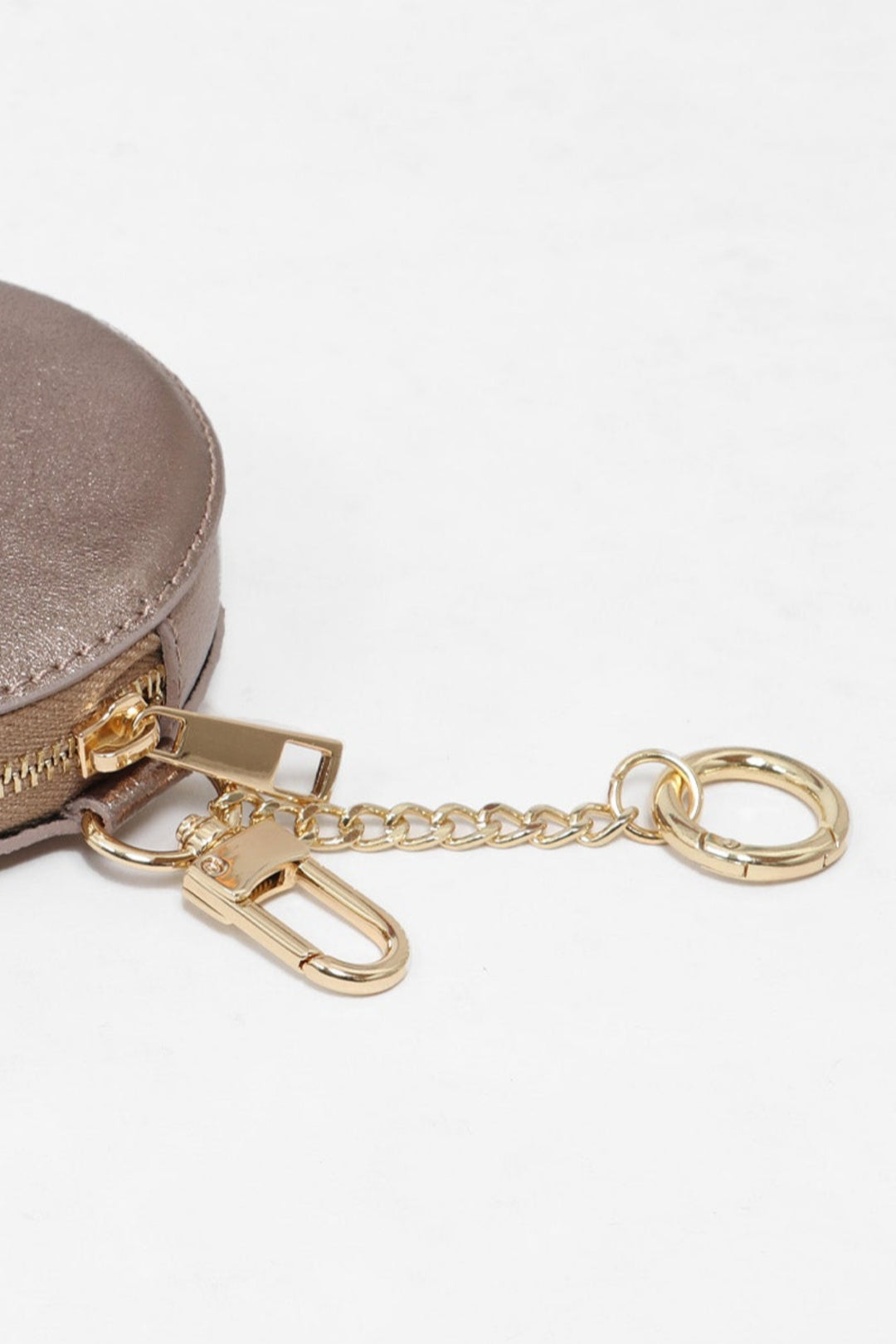 Champagne Leather Round Clip-On Coin Purse