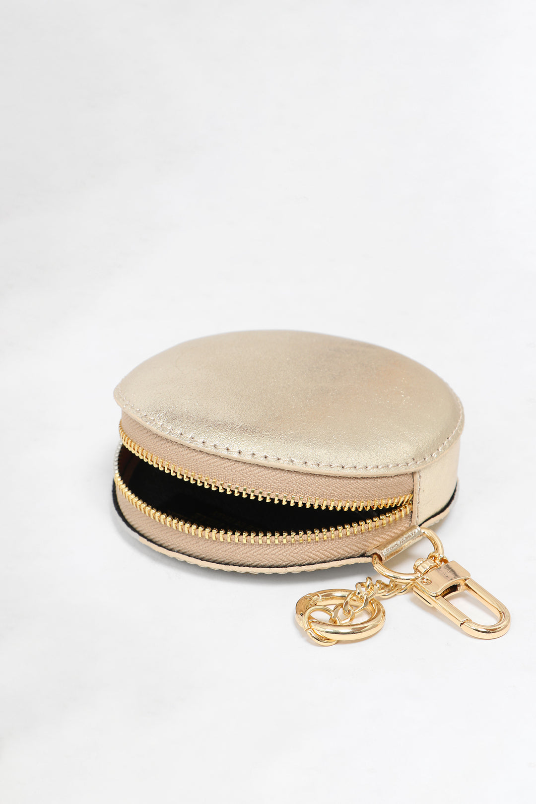 Gold Italian Leather Round Clip-On Coin Purse