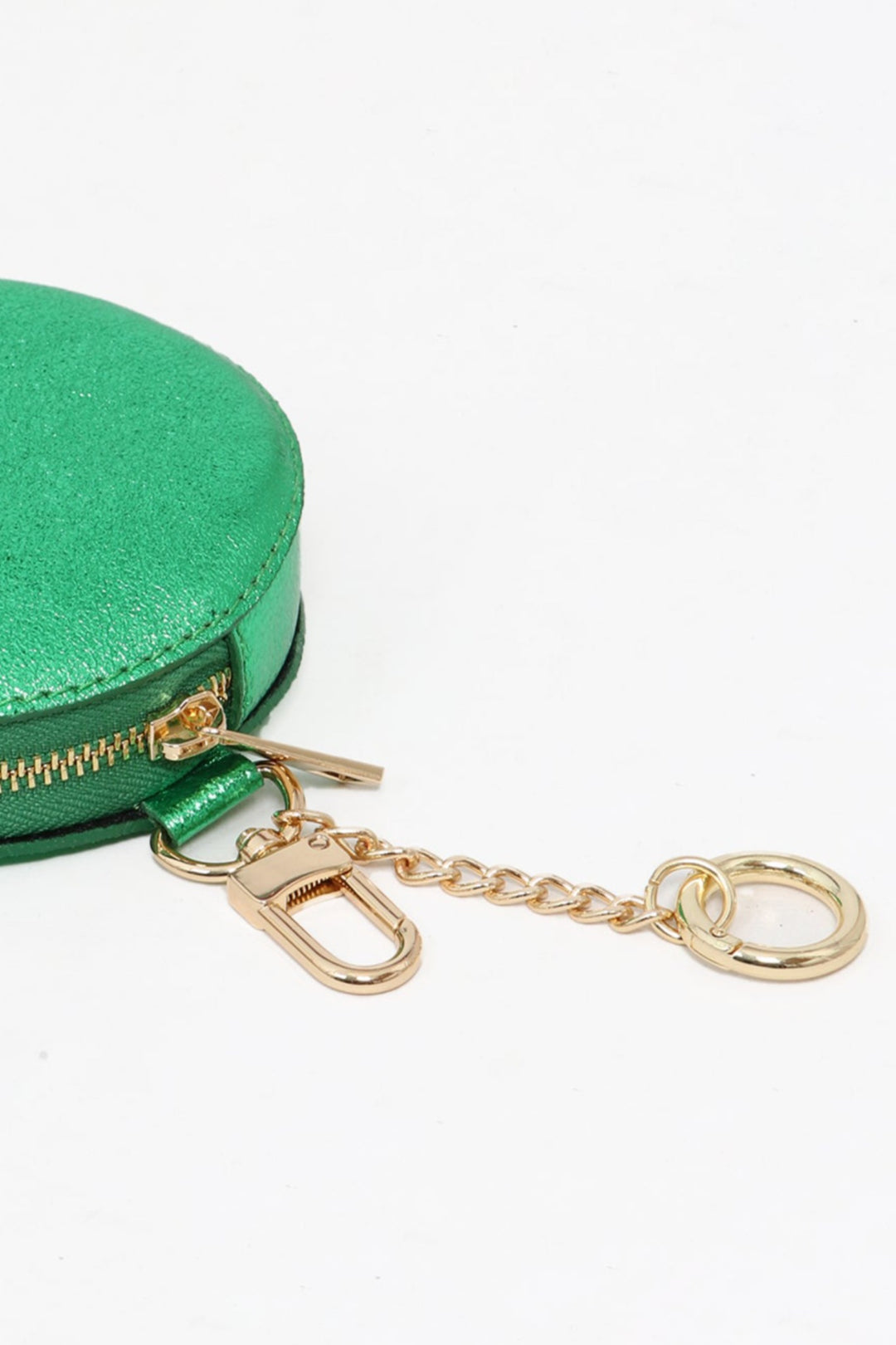 Metallic Bright Green Leather Round Clip-On Coin Purse
