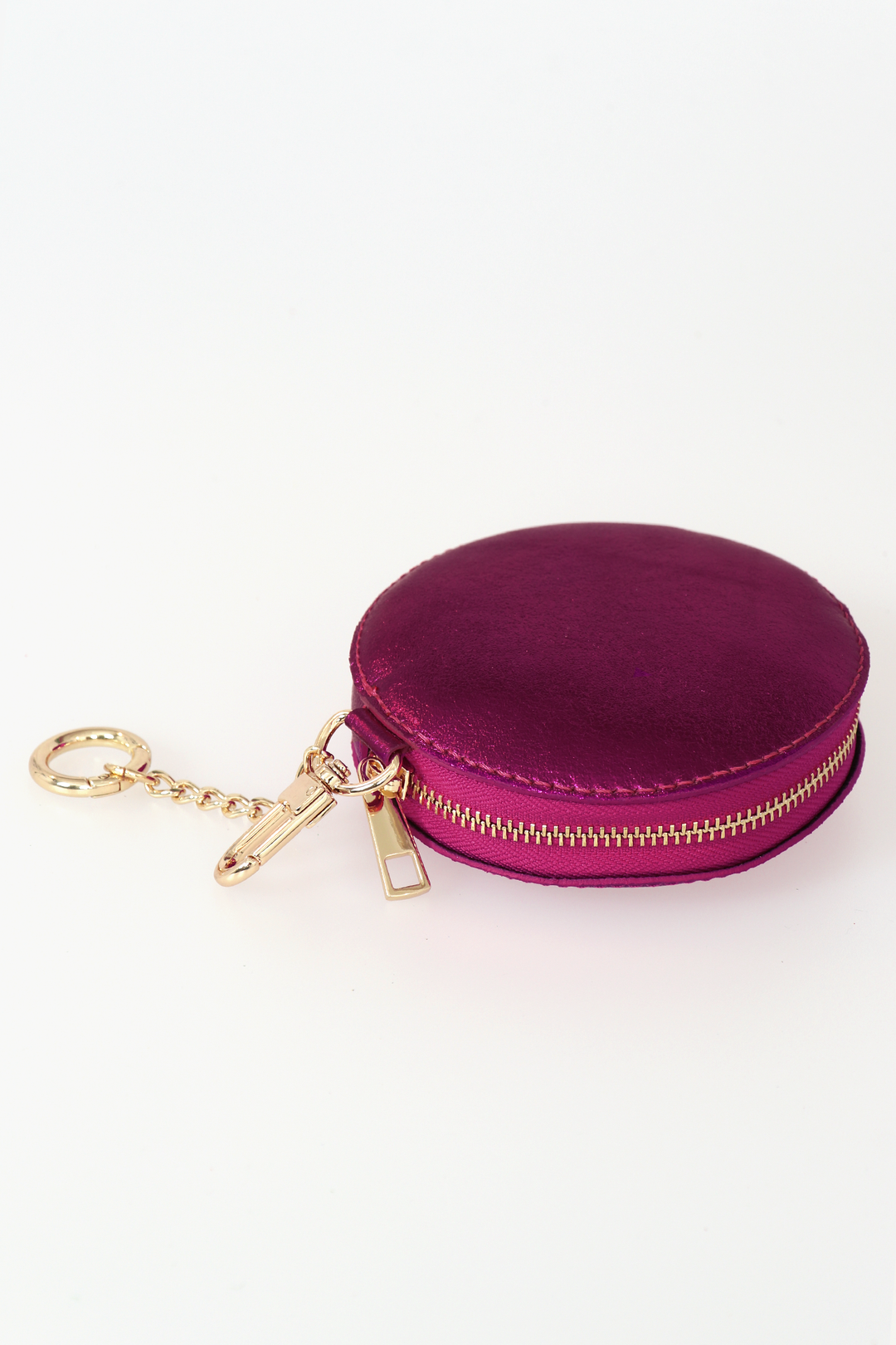Magenta Leather Round Clip-On Coin Purse