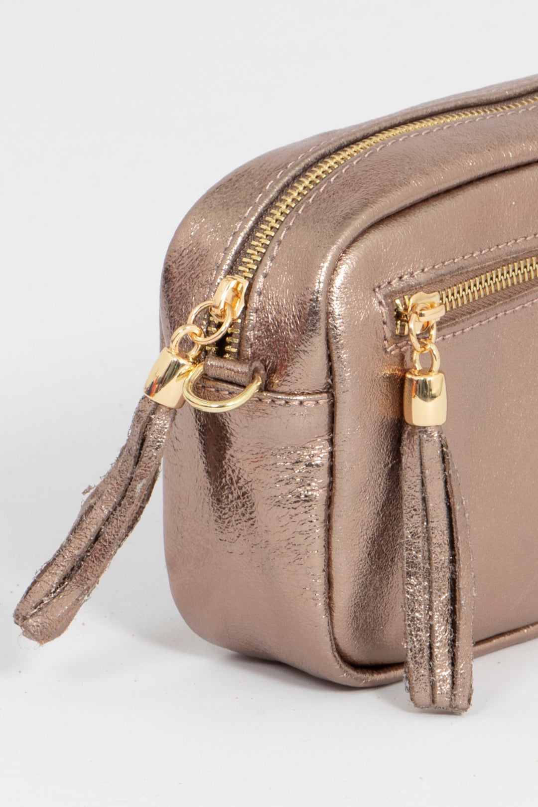 Fleur Italian Leather Crossbody Bag - Champagne, Metallic