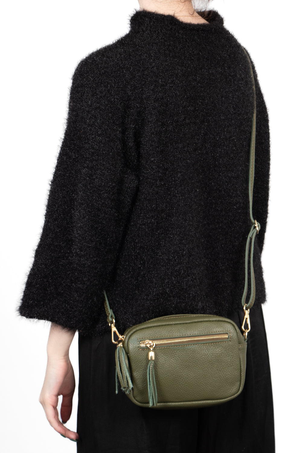fleur-italian-leather-small-crossbody-bag-khaki-pebbled-worn-by-model