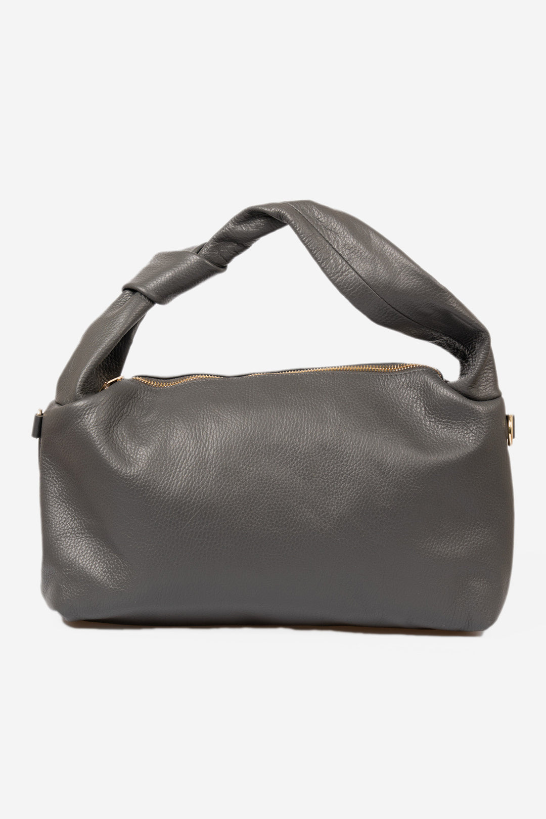 Devon Italian Leather Knotted Shoulder Bag - Grey, Pebbled