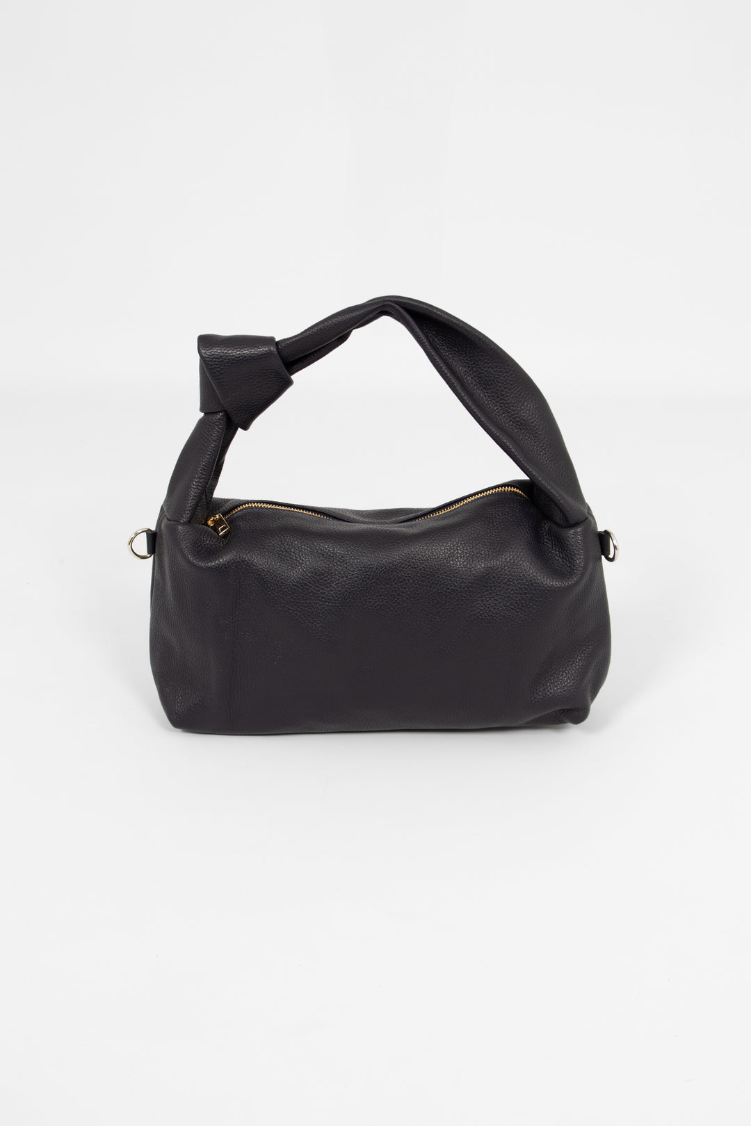devon-italian-leather-knotted-shoulder-bag-navy-blue-pebbled-front-view-thick-knot-handle-strap