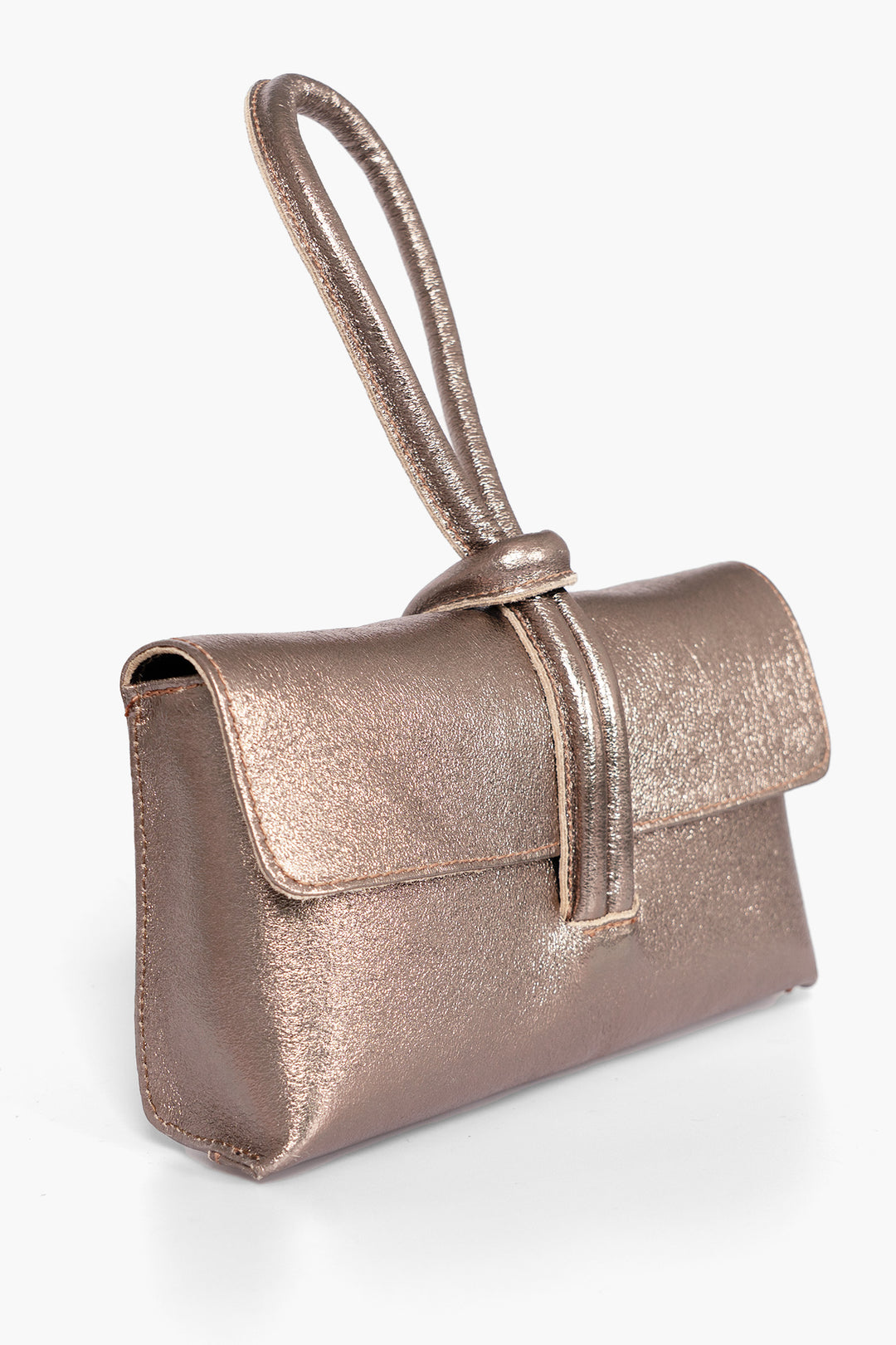 trixie-champagne-metallic-clutch-bag-front-view-side-view-loop-handle