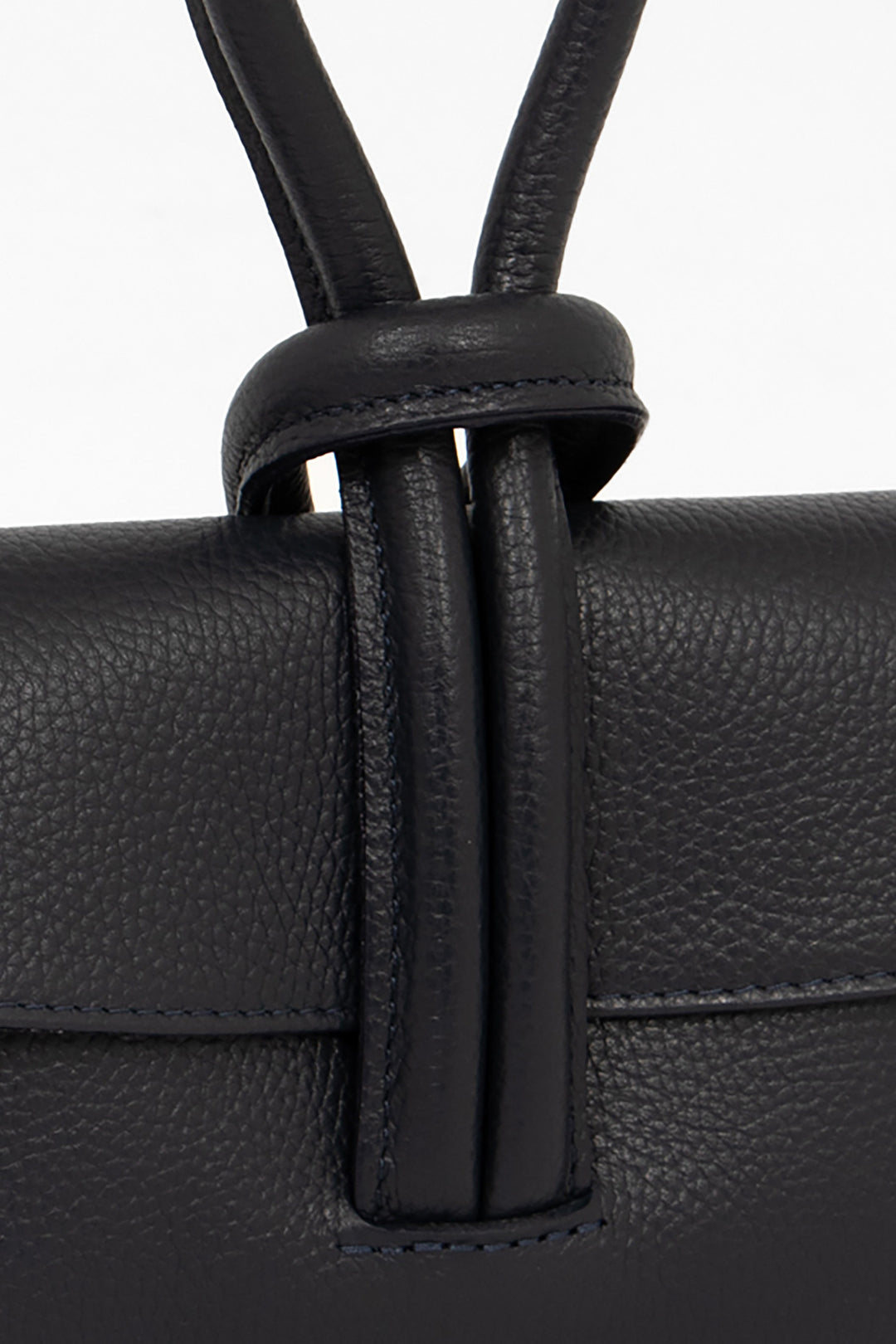 trixie-italian-leather-wristlet-clutch-bag-navy-blue-pebbled-close-up-knot-wrist-closure