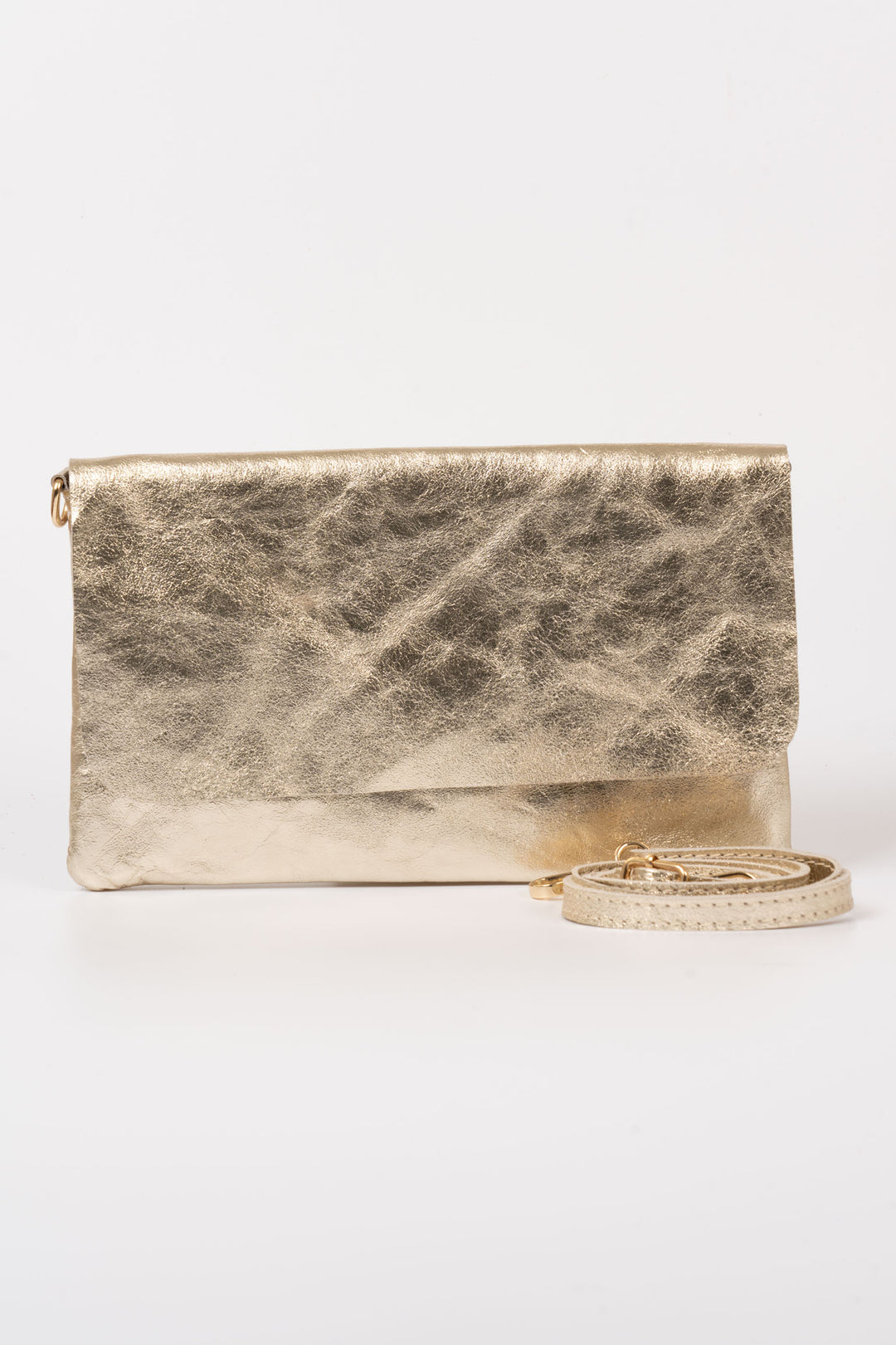 Britta Italian Leather Clutch Bag - Gold, Metallic