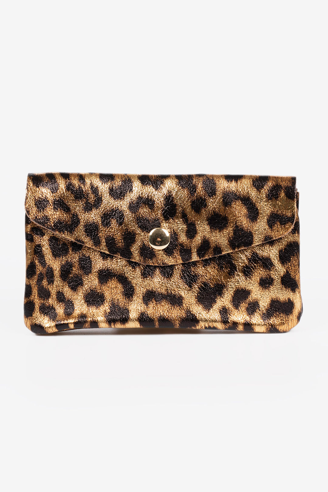 Sadie Italian Leather Coin Purse - Gold Metallic Leopard Print, Metallic