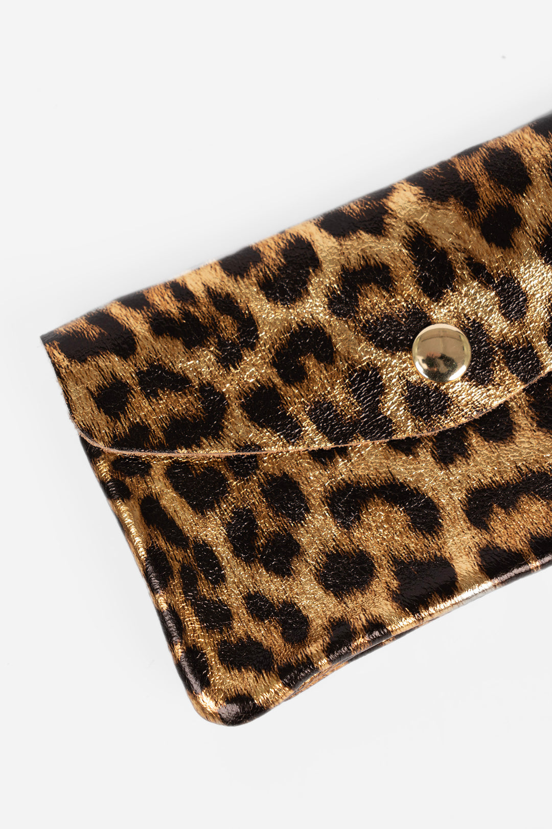 Sadie Italian Leather Coin Purse - Gold Metallic Leopard Print, Metallic