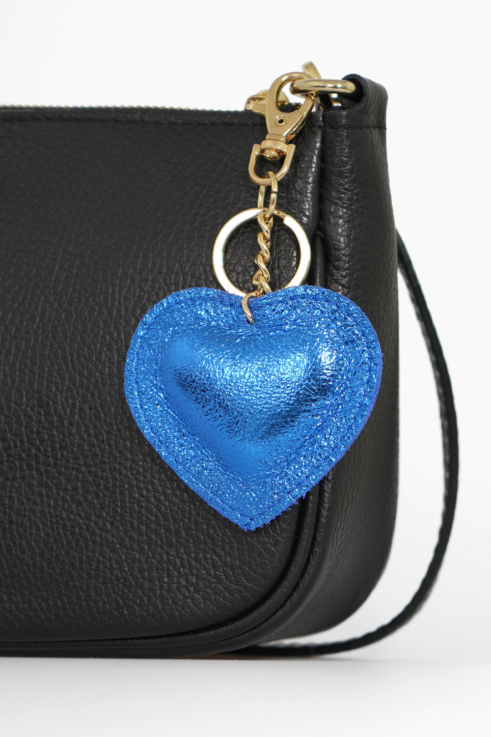 valentina-italian-leather-love-heart-keyring-blue-metallic-attached-to-handbag
