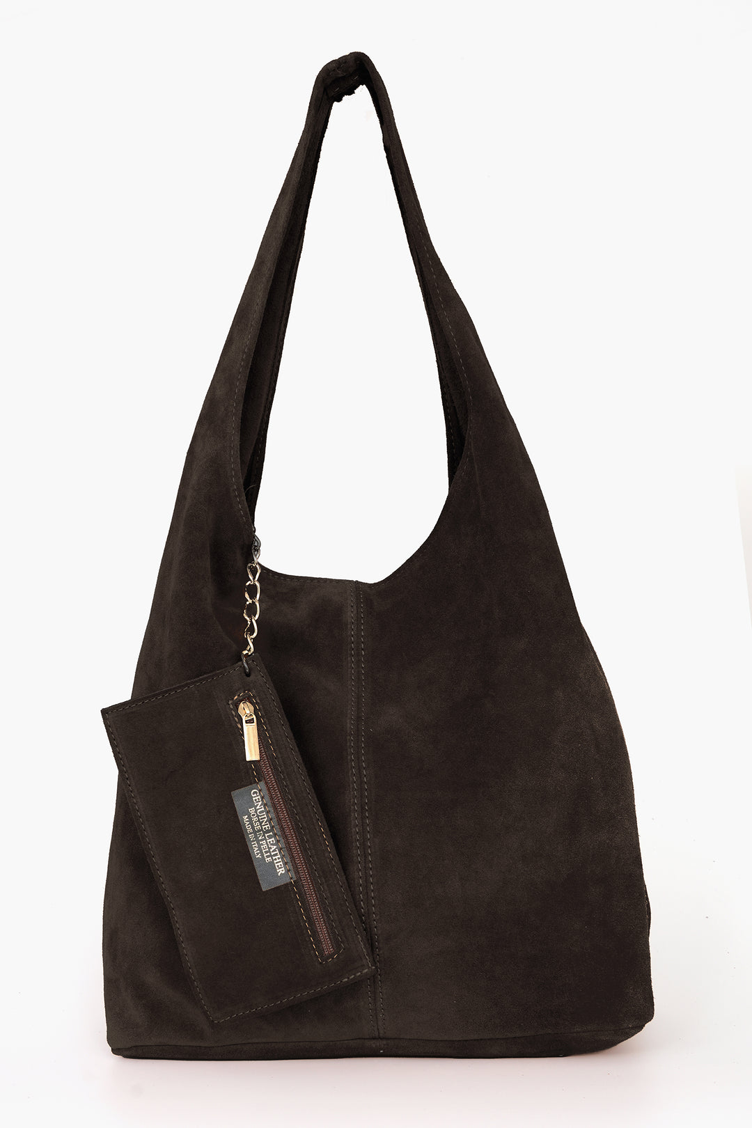 Ridley-Italian-Suede-Leather-Shoulder-Bag-in-Brown-Showing-Attached-Internal-Zip-Pouch