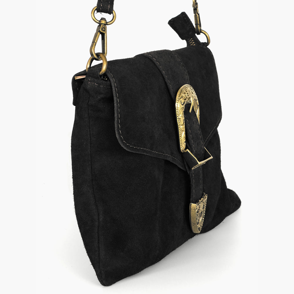 Buckle-Clutch-Bag-Italian-Suede-Leather-in-Black-Side