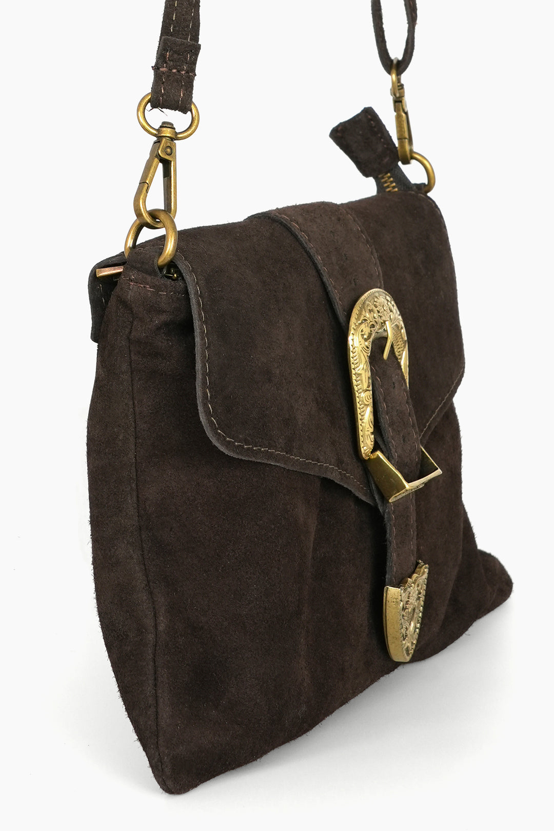 Buckle-Clutch-Bag-Italian-Suede-Leather-in-Brown-Side-Showing-Magnetic-Buckle-Closure
