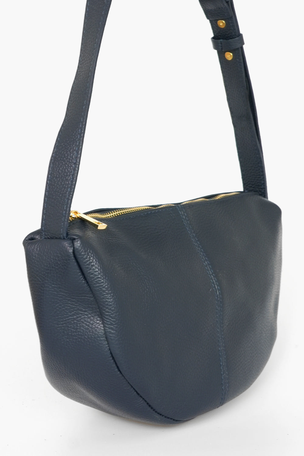 Half-Moon-Crossbody-Bag-Pebbled-Italian-Leather-in-Navy-Blue-Side