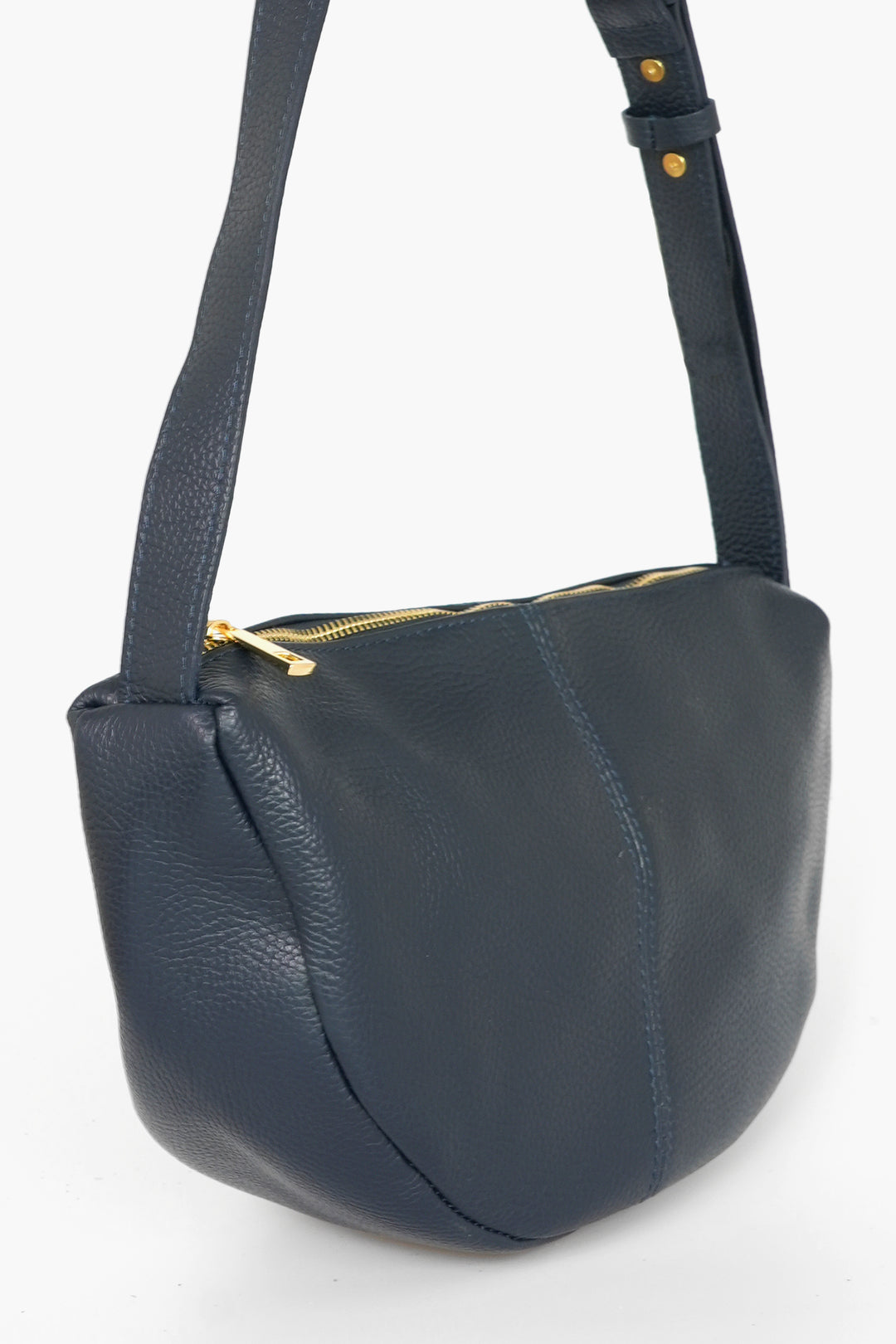 Half-Moon-Crossbody-Bag-Pebbled-Italian-Leather-in-Navy-Blue-Side