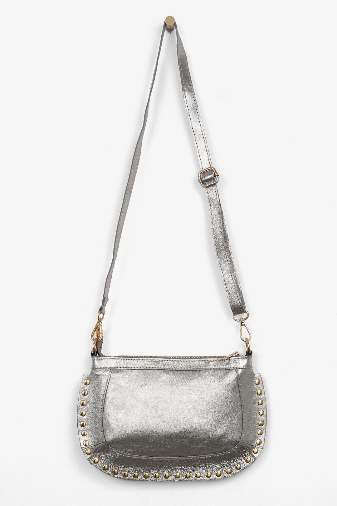 Studded-Crossbody-Bag-Metallic-Italian-Leather-in-Silver-Front