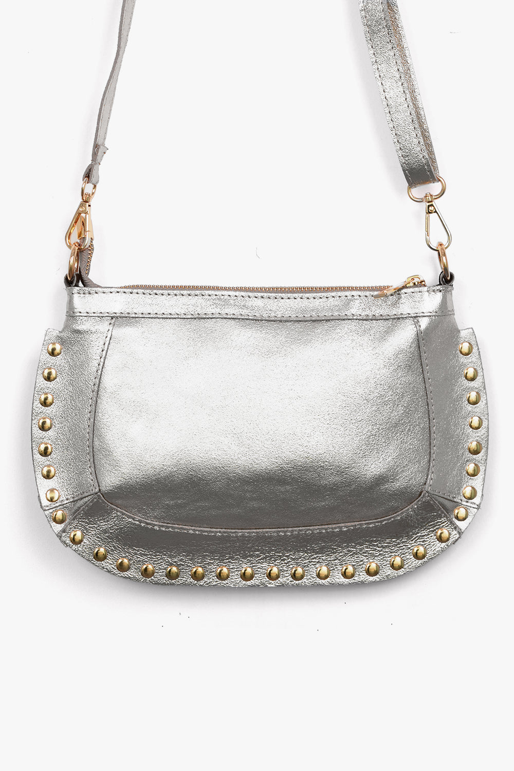 Studded-Crossbody-Bag-Metallic-Italian-Leather-in-Silver-Close-Up