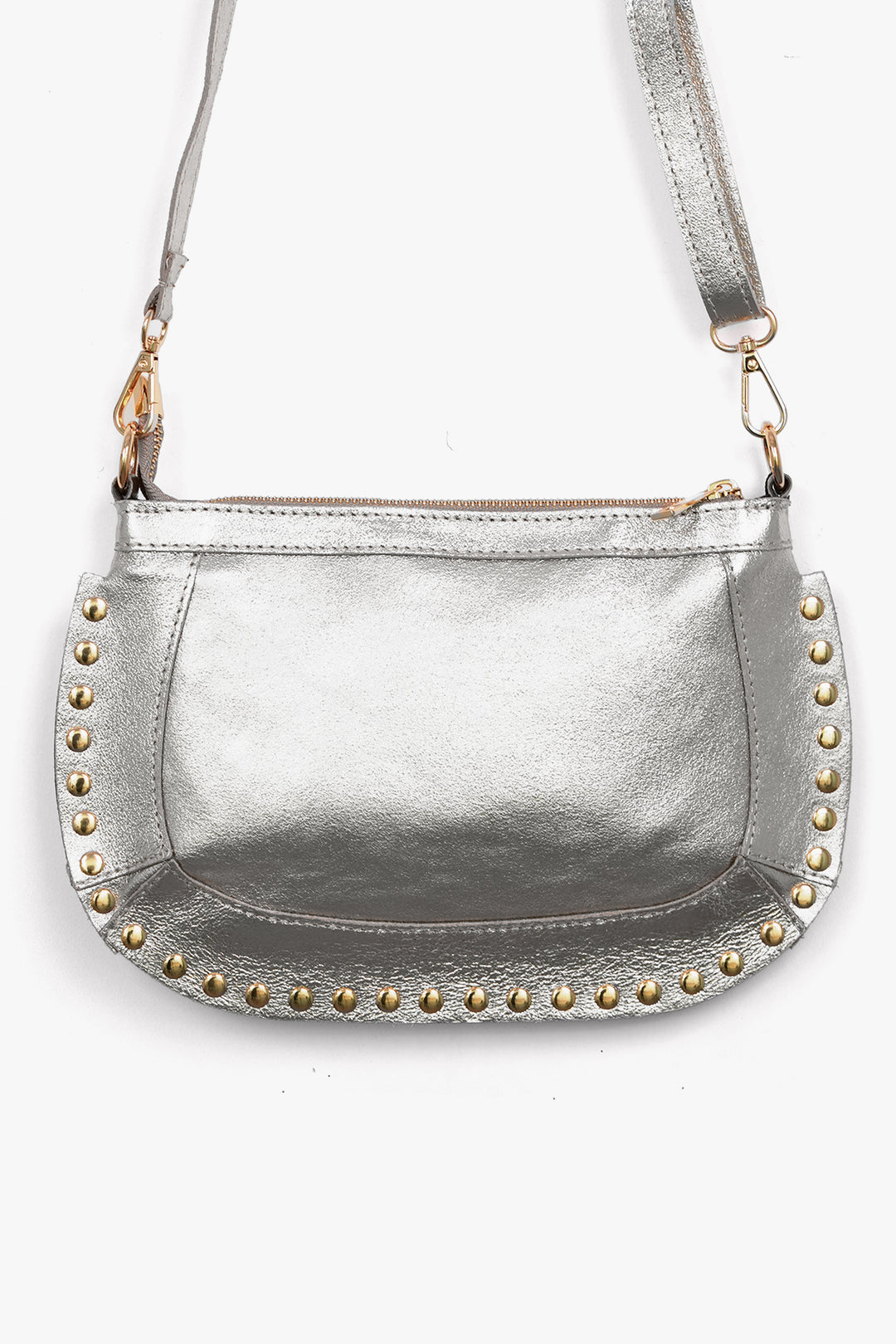 Studded-Crossbody-Bag-Metallic-Italian-Leather-in-Silver-Close-Up