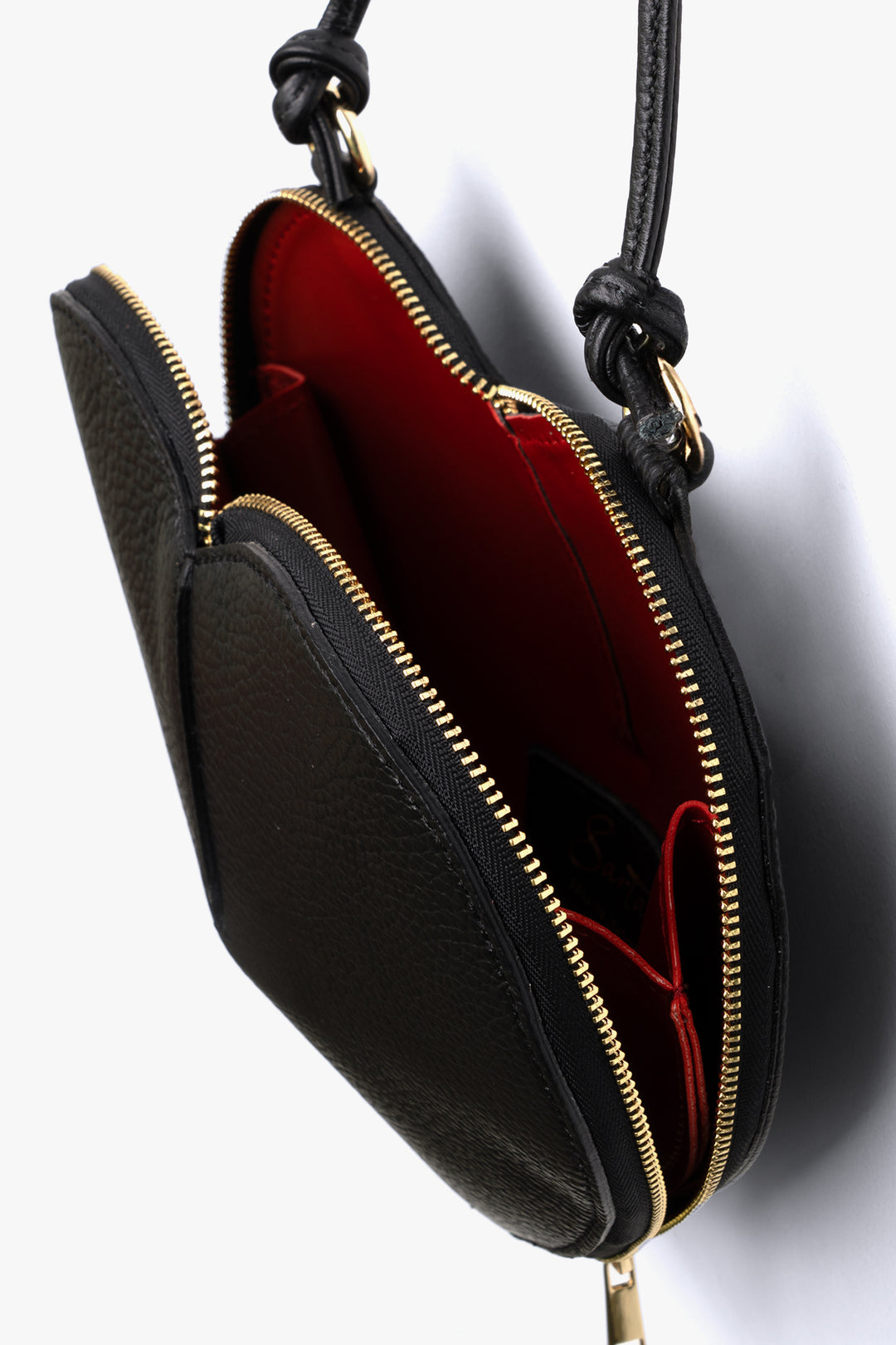 Heart-Crossbody-Bag-Pebbled-Italian-Leather-in-Black-Top-Showing-Opening