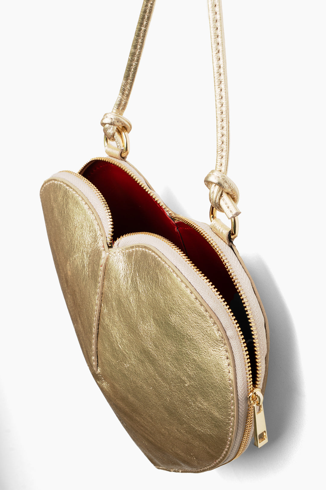 Heart-Crossbody-Bag-Metallic-Italian-Leather-in-Gold-Top-Showing-Opening