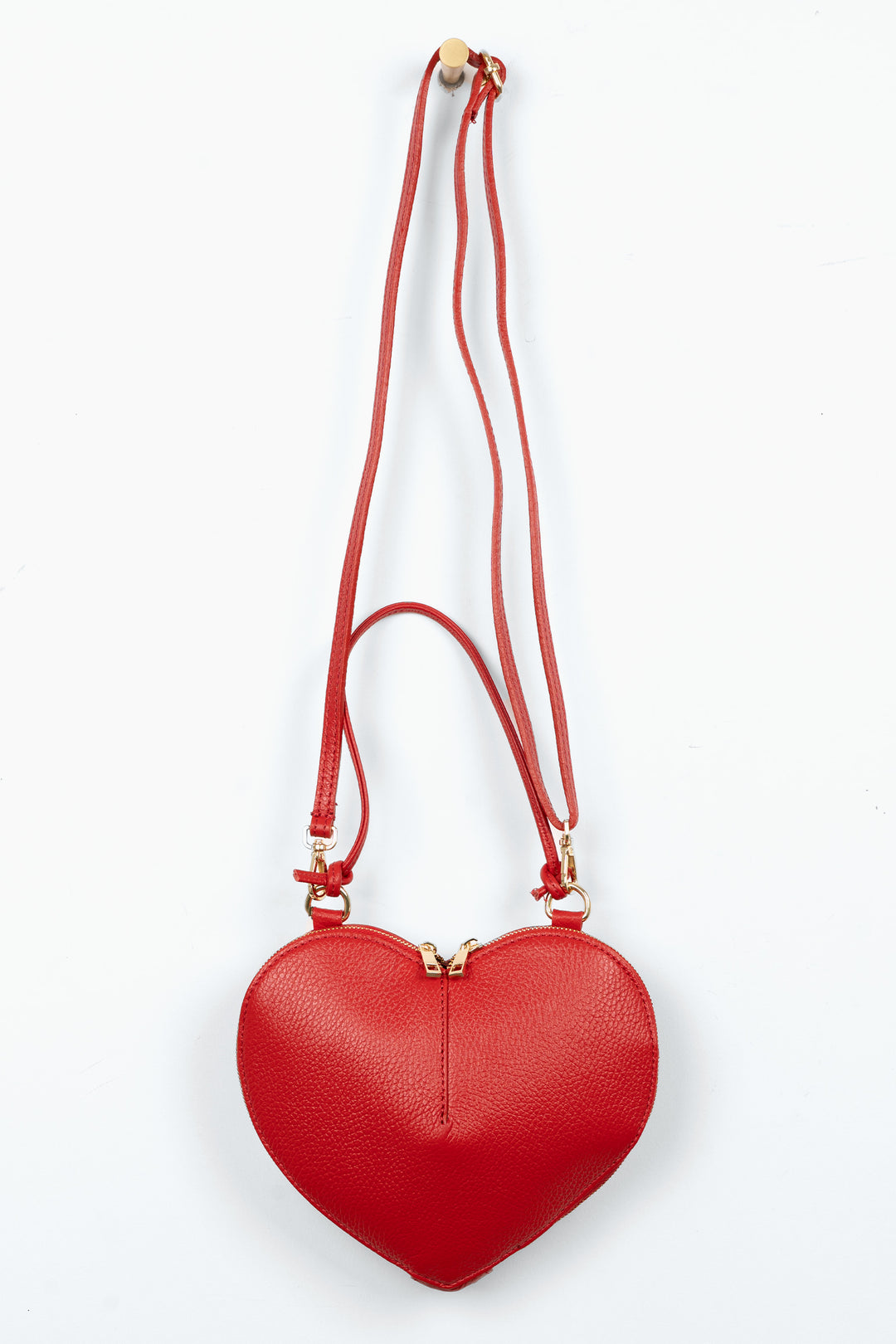 Heart-Crossbody-Bag-Pebbled-Italian-Leather-in-Red-Front-Showing-Adjustable-Strap