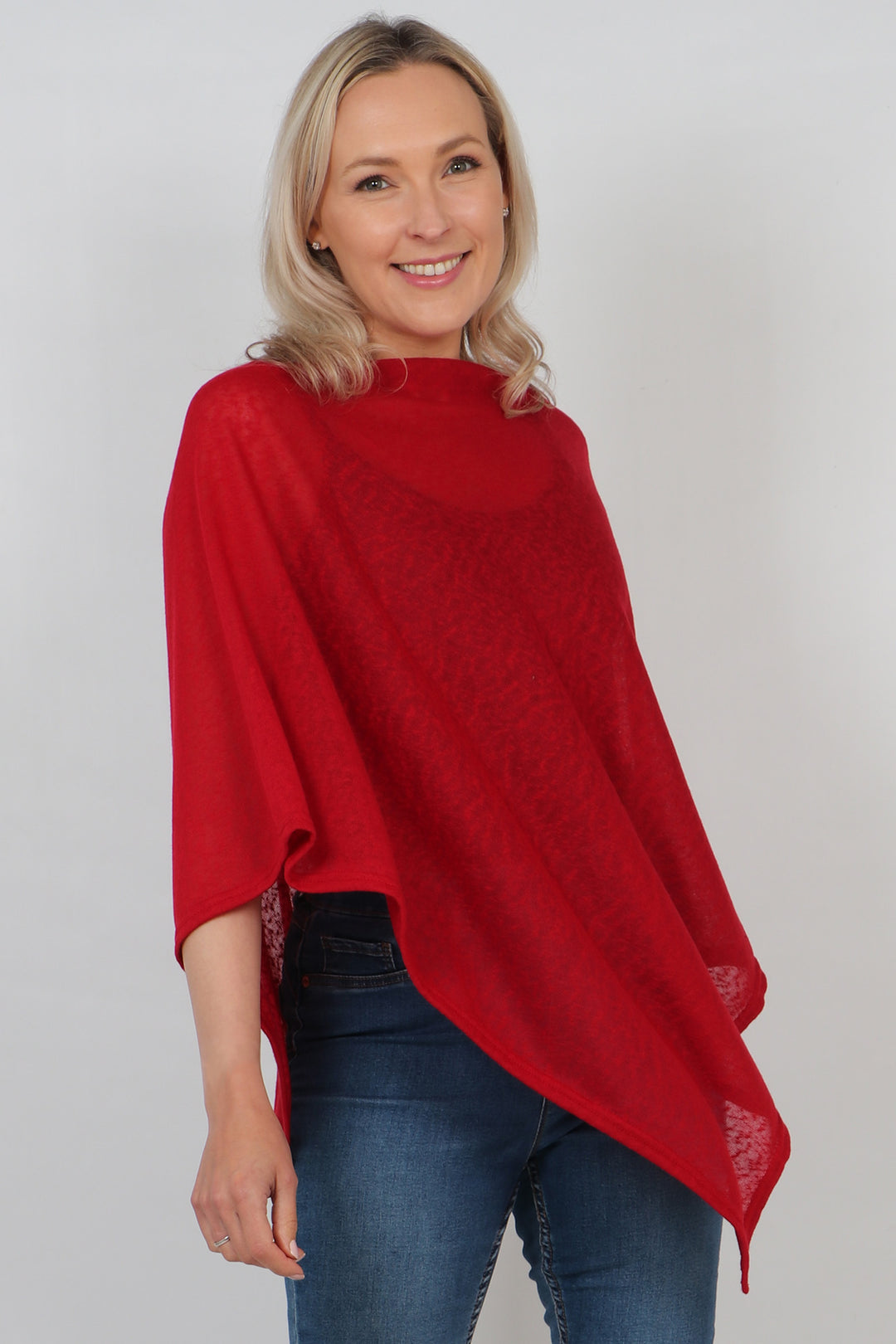 Kim Lightweight Poncho Top One Size - Red