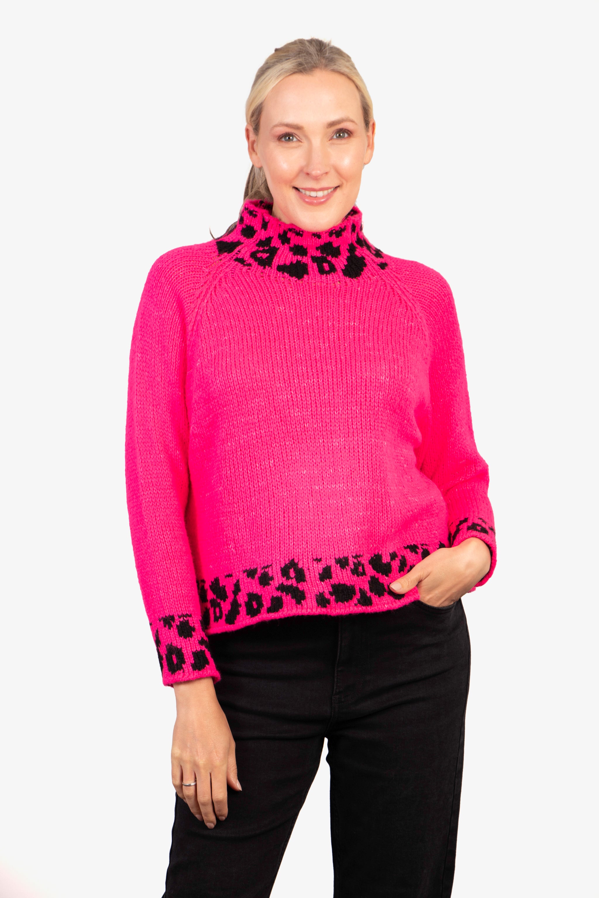 Leopard print polo neck jumper best sale