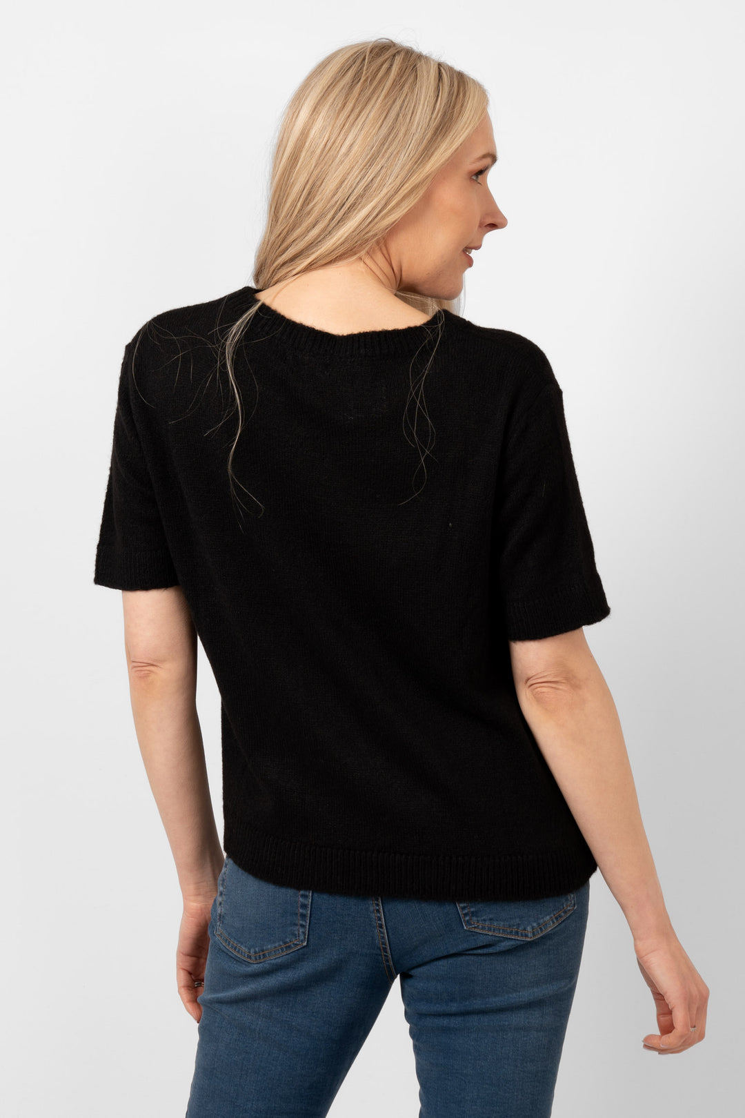 Cece Wool Blend Short Sleeve Box Jumper - Navy Blue