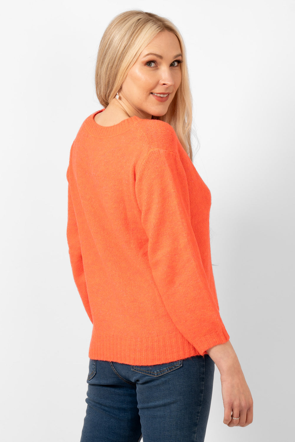 paige-wool-blend-round-neck-jumper-coral-side-view-showing-the-round-neck-and-long-sleeves