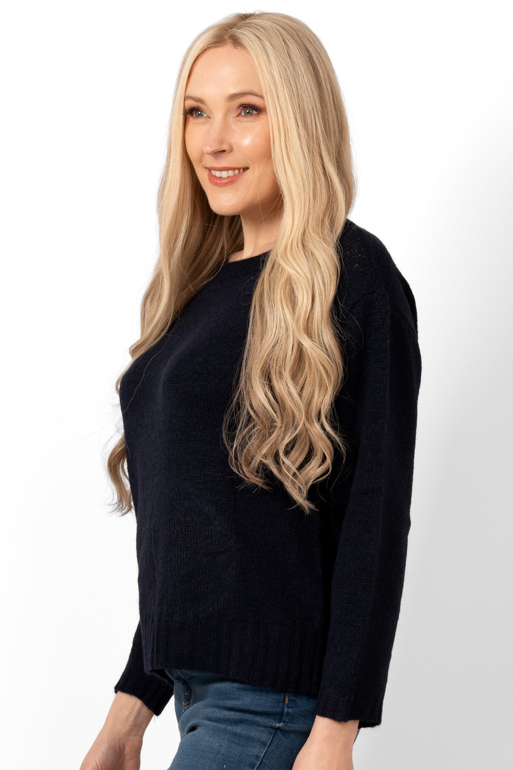 paige-wool-blend-round-neck-jumper-navy-blue-side-view-showing-the-long-sleeves-and-round-neck